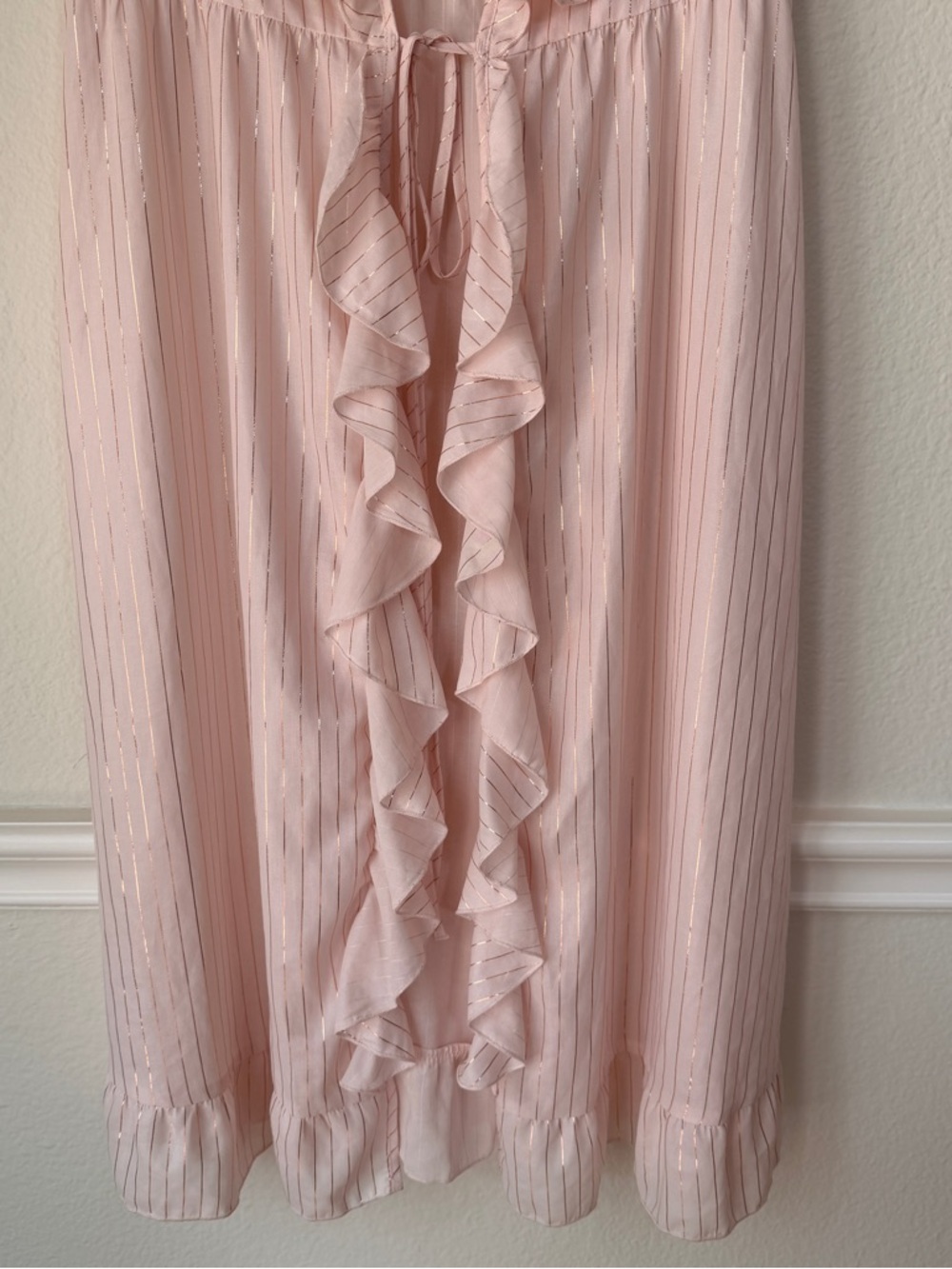 Victoria’s Secret Blush Pink Sheer Ruffle Robe Stripe Tie Front Coquette Fairy S - Picture 5 of 15